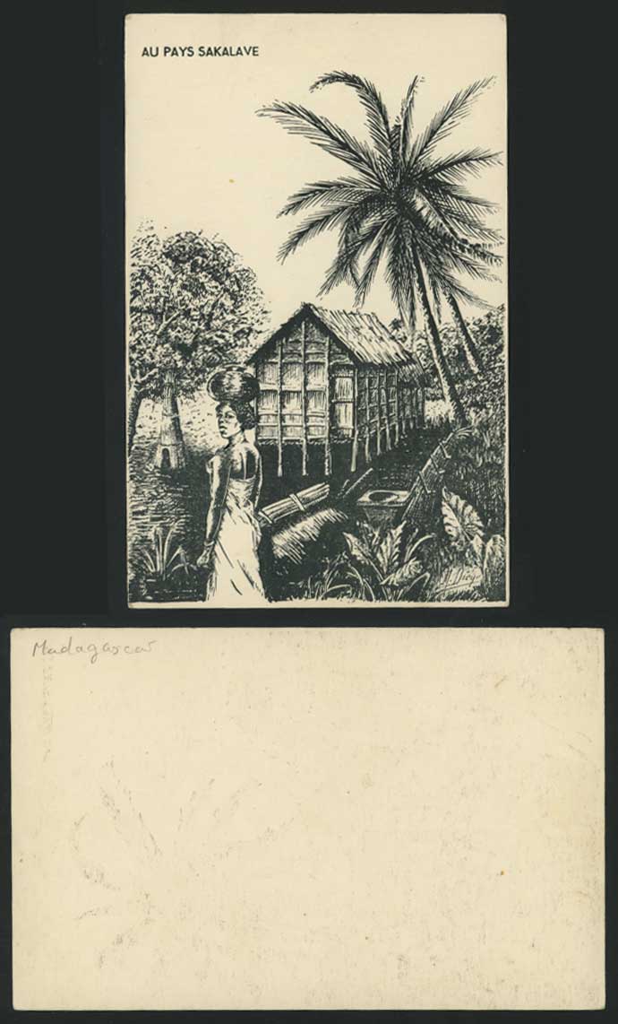 Madagascar Old ART Postcard Au Pays SAKALAVE, Woman Hut