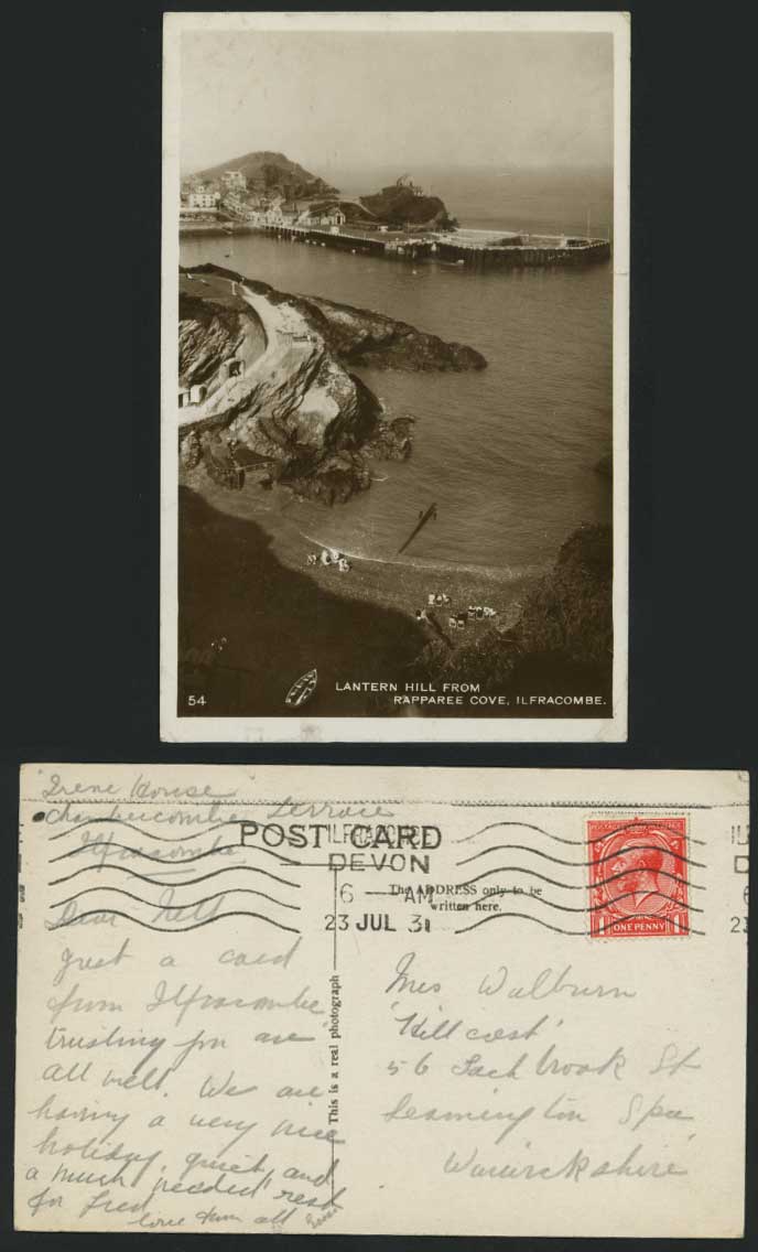 Ilfracombe 1931 Old Postcard RAPPAREE COVE Lantern Hill