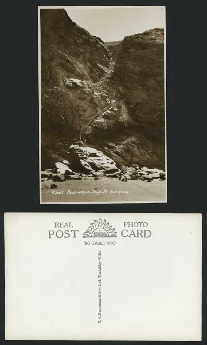 Newquay, BEDRUTHAN STEPS Cliffs Old Real Photo Postcard