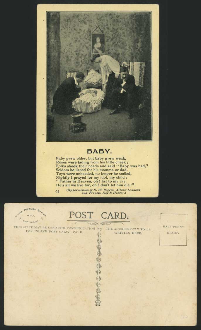 BABY Grew Older But Weak - CRIB Lady & Men Old Postcard