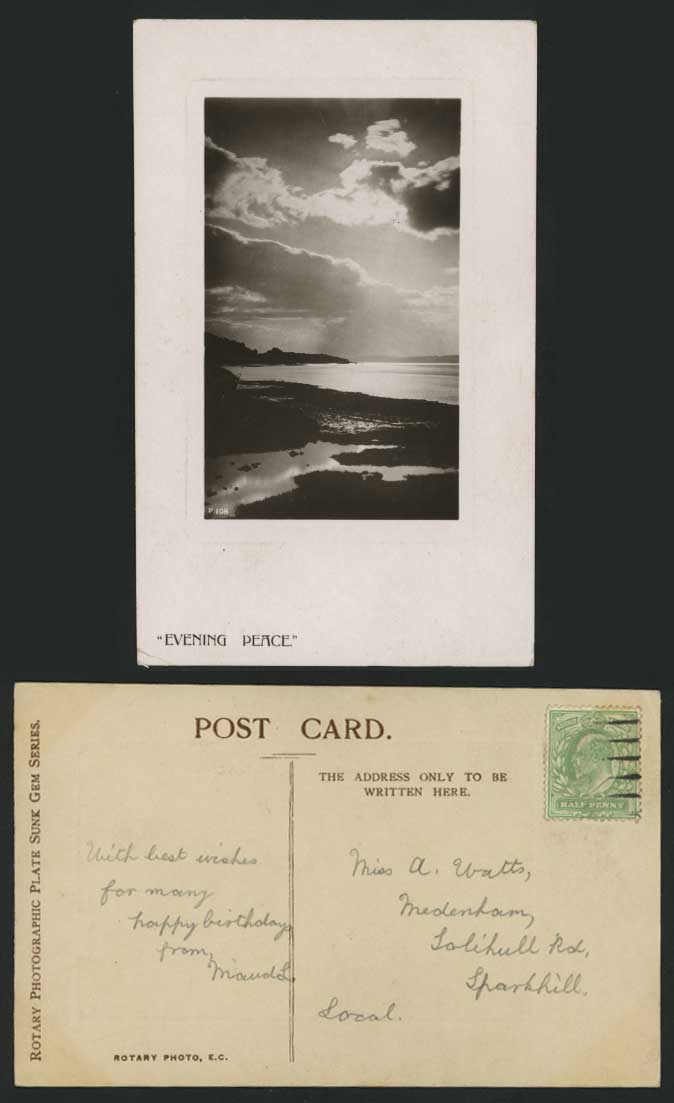Evening Peace, Beach, Sparkhill Birmingham Old Postcard
