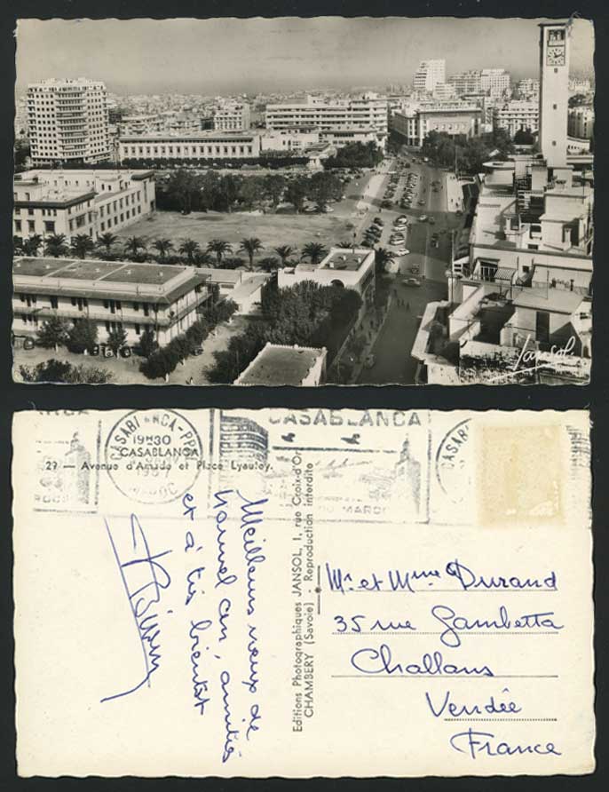 Morocco 1957 Old Postcard Avenue d' Amade Place Lyautey