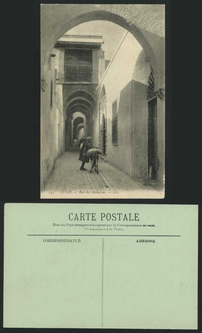 Tunis Old Postcard Rue des Andalous Street Scene LL 154