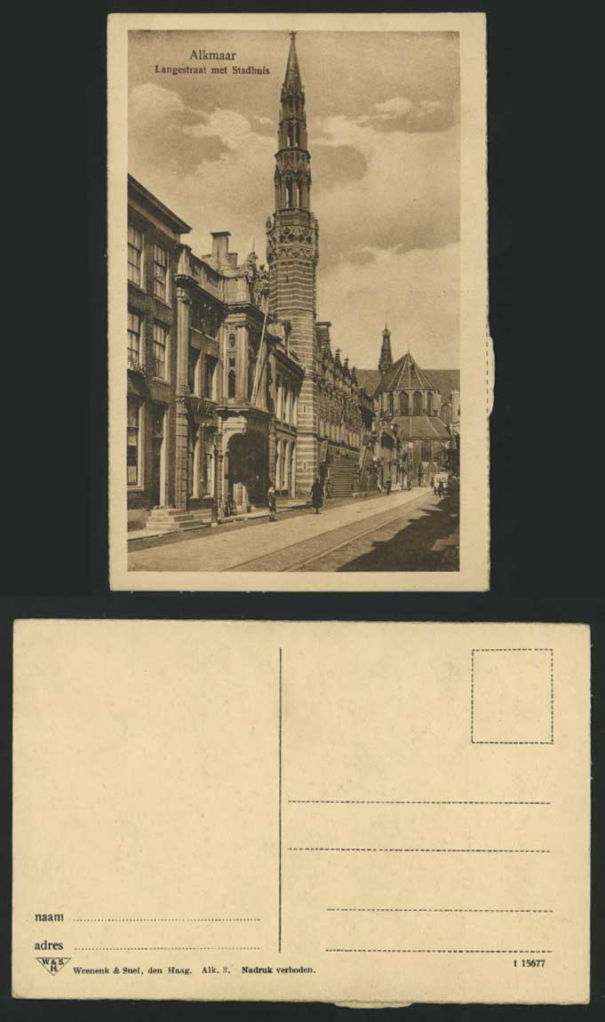 ALKMAAR Langestraat met Stadhuis Town Hall Old Postcard