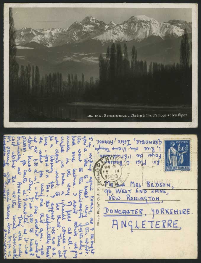 GRENOBLE 1940 Old R.P. Postcard Isere Ile d'amour Alpes