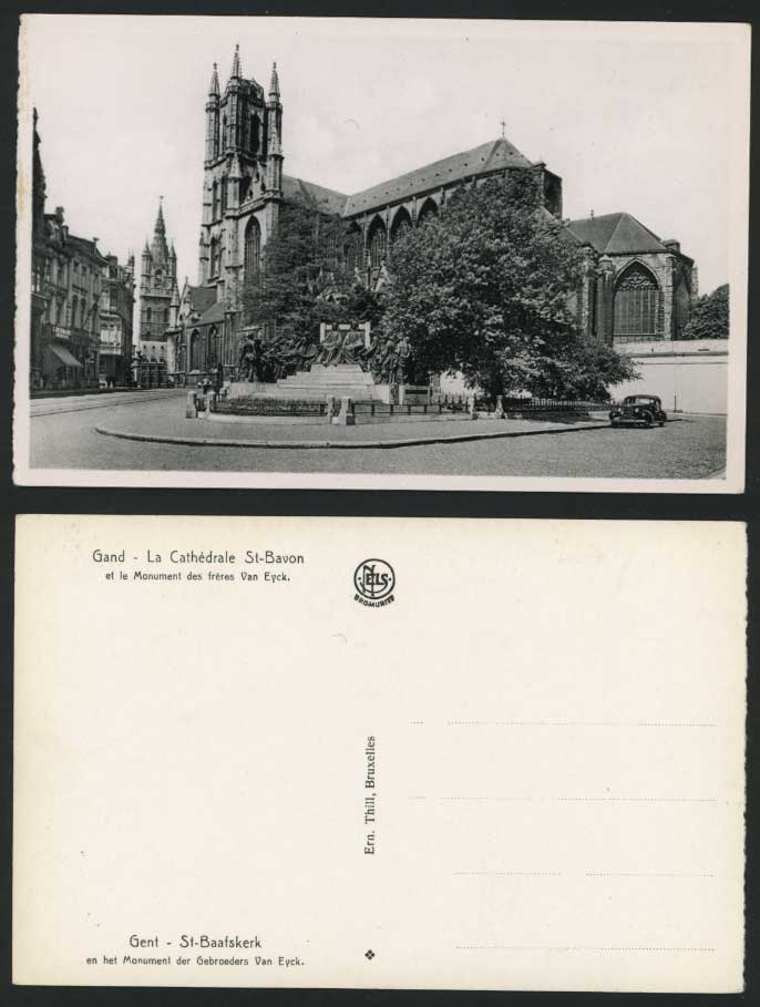 GHENT Old Postcard St. Bavon Cathedral Van Eyck Statue