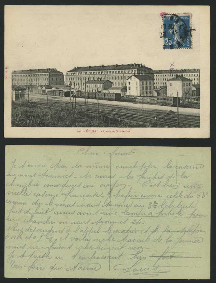 EPINAL Caserne Schneider Barracks & Trains Old Postcard