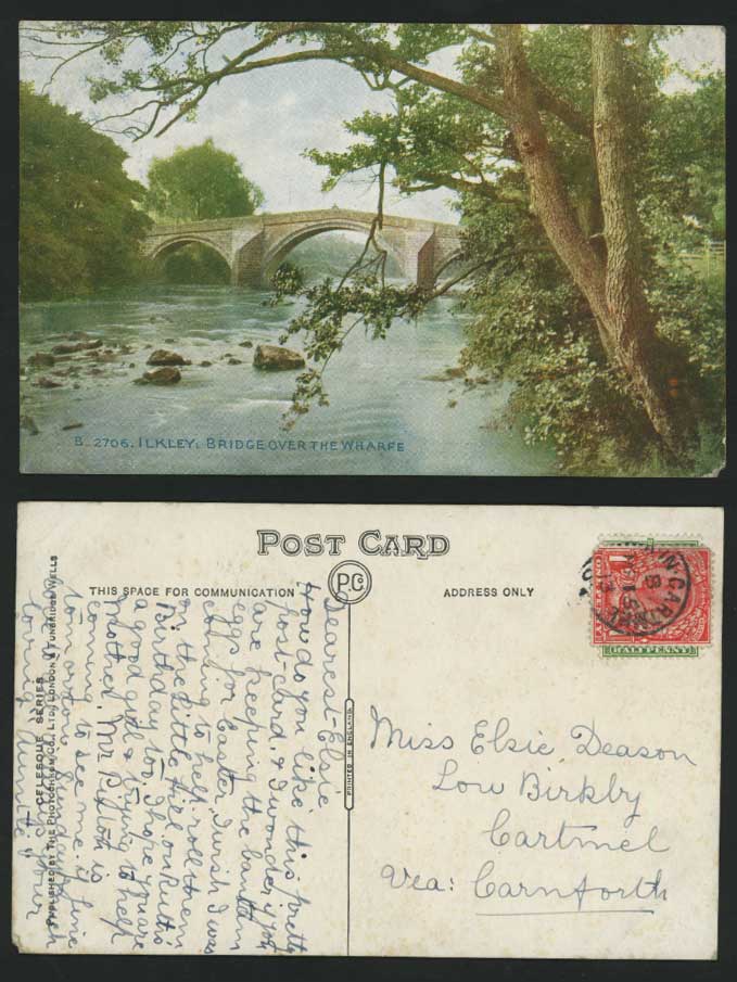 ILKLEY 1913 Old Colour Postcard Bridge Over the Wharfe River Scene Yorkshire