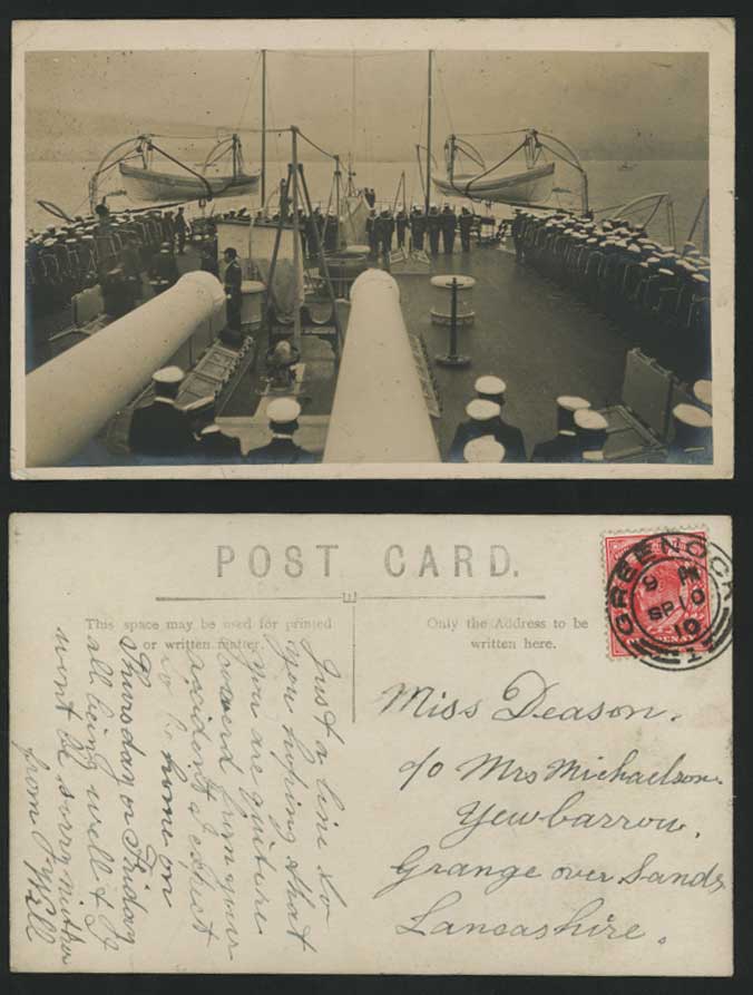 Navy, Marine on Battleship Warship 1910 Old RP Postcard
