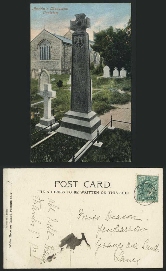CONISTON RUSKIN'S MONUMENT Churchyard 1904 Old Postcard