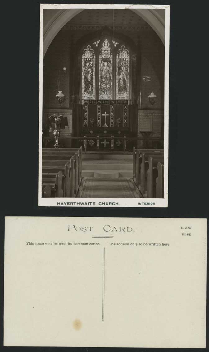 Haverthwaite Church & Stained Glass Window Old Postcard