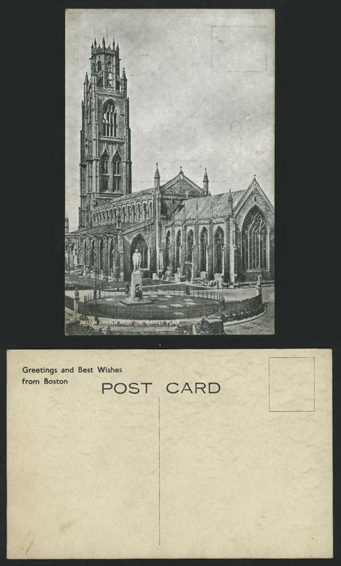 Lincolnshire Bostom Church from Market Place Old Postcard S Botolphs