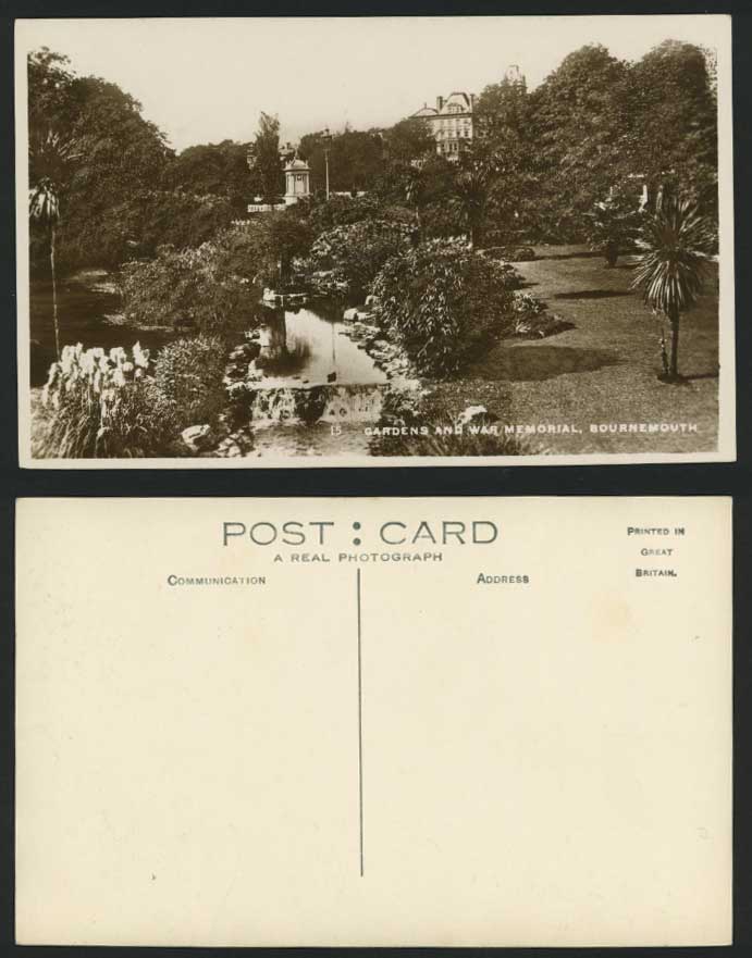 Bournemouth Old R.P. Postcard Gardens and War Memorial