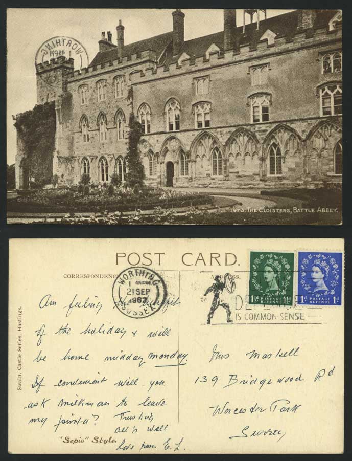 BATTLE ABBEY - The Cloisters - Sussex 1962 Old Postcard