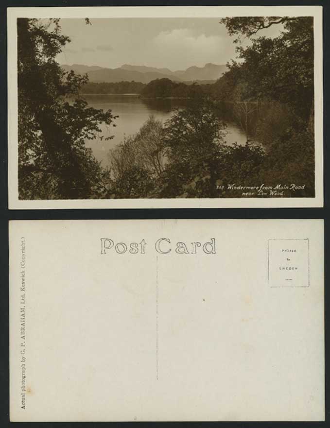 Windermere Lake from MAIN ROAD LOW WOOD Old RP Postcard