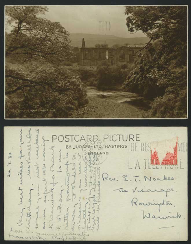 BOLTON ABBEY & RIVER SCENE, Yorkshire 1932 Old Postcard