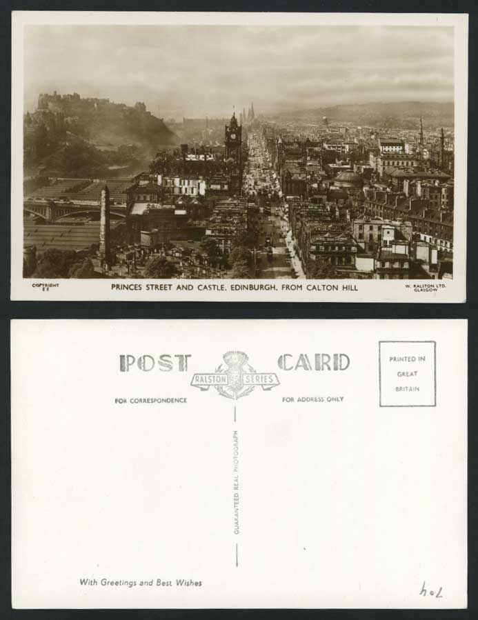 Princes Street, Castle from CALTON HILL Old RP Postcard