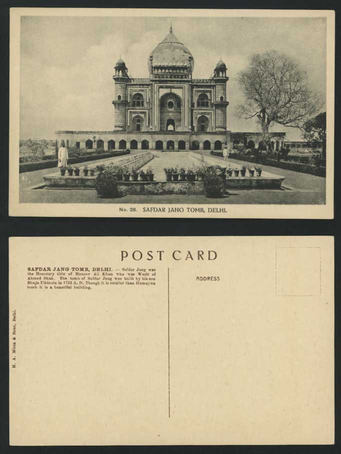 India Old Postcard Safdar Jang Tomb Garden Delhi 1753 A.D. (British Indian)