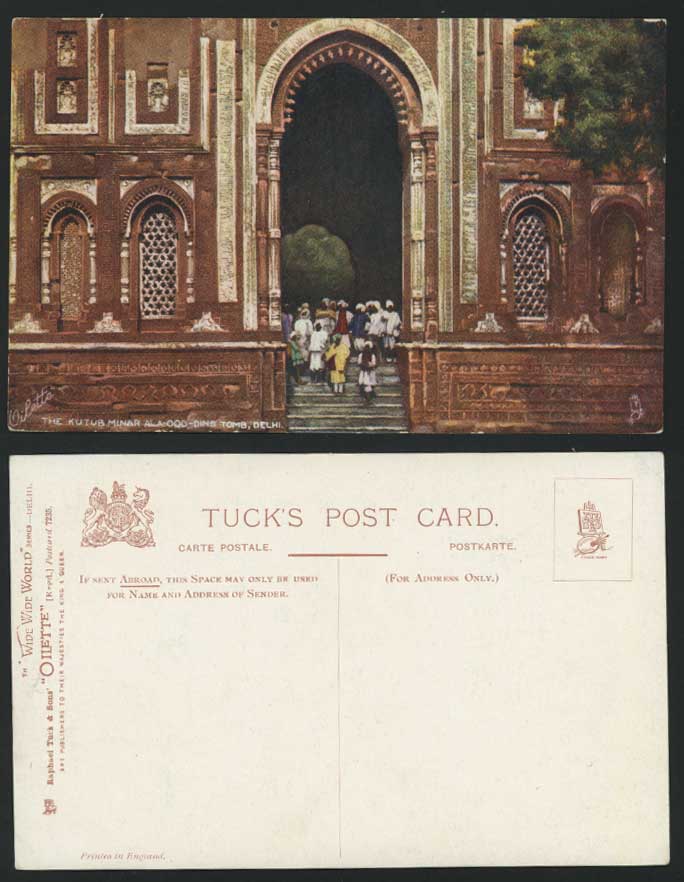 India Delhi Old Tuck's Oilette Postcard Kutub Minar Ala-ood-dins Tomb Gate Steps