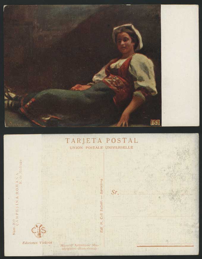R. de Madrazo - Campesina Romana Woman Old ART Postcard