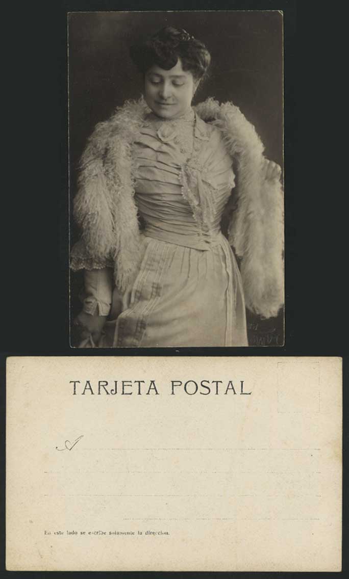 Glamour Lady Woman with Fur Shawl, Actress Old Postcard