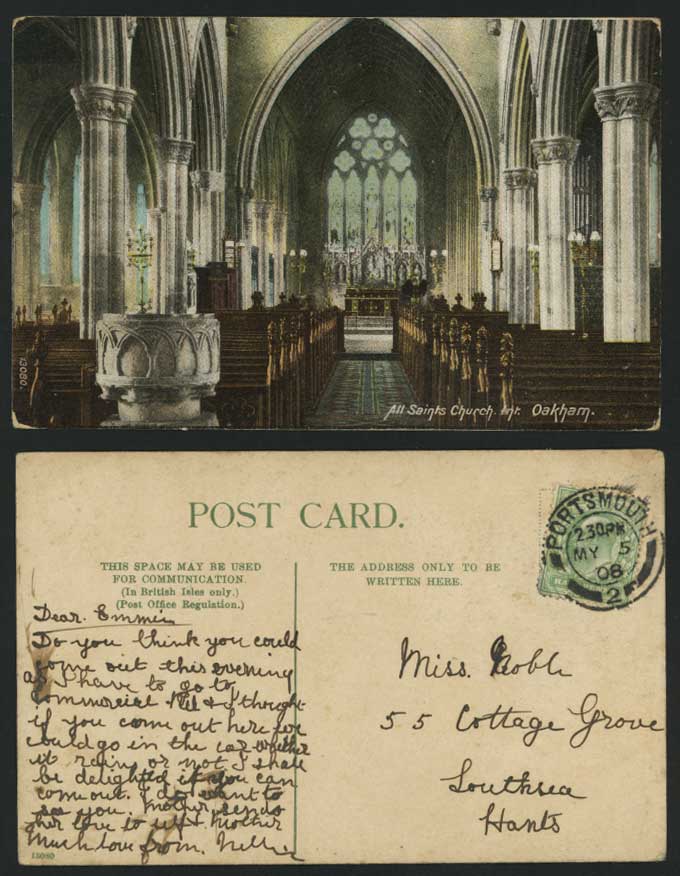 Oakham - All Saints Church - Interior 1908 Old Postcard