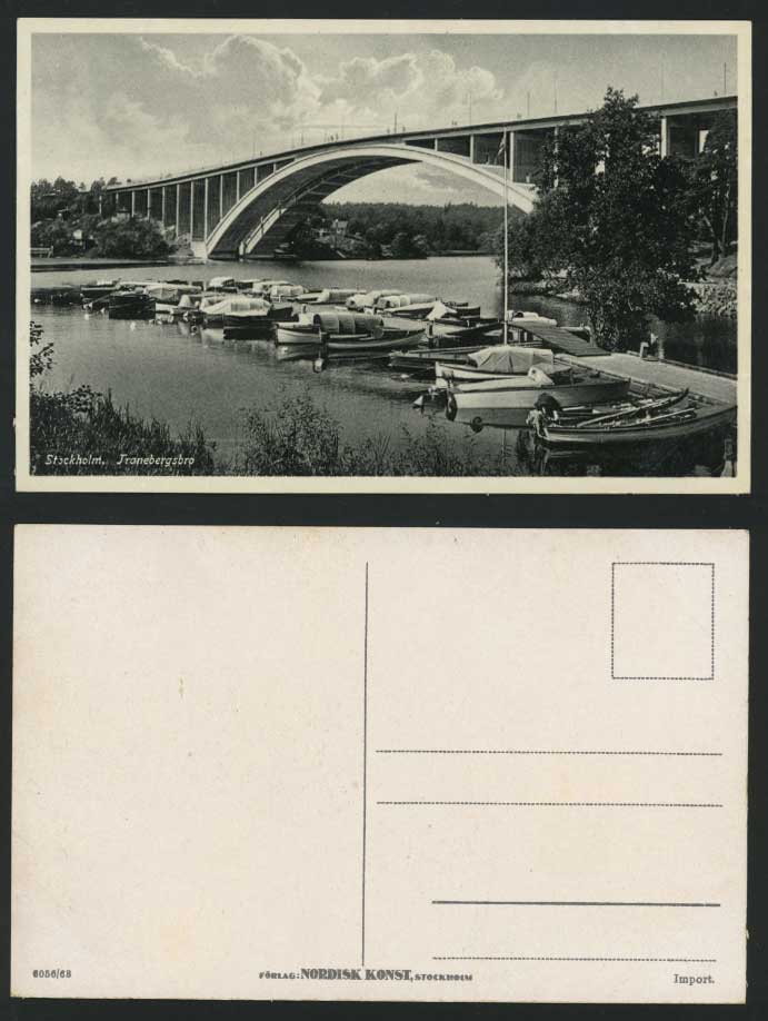 Stockholm Old Postcard Tranebergsbro River Boats BRIDGE
