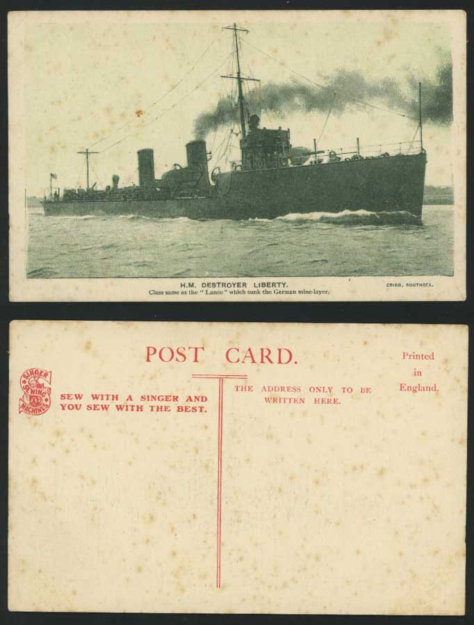 H.M Destroyer LIBERTY SHIP Sunk Mine-layer Old Postcard