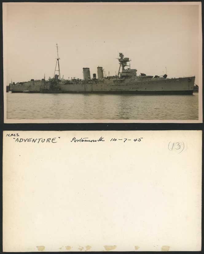 H.M.S. Adventure Warship - Portsmouth 1945 Old Postcard