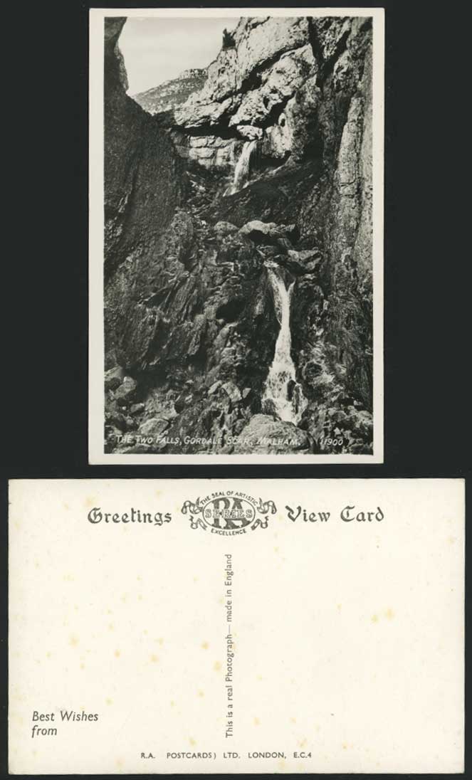 MALHAM Two Falls GORDALE SCAR Yorks Yorkshire Old Real Photo Postcard Waterfalls