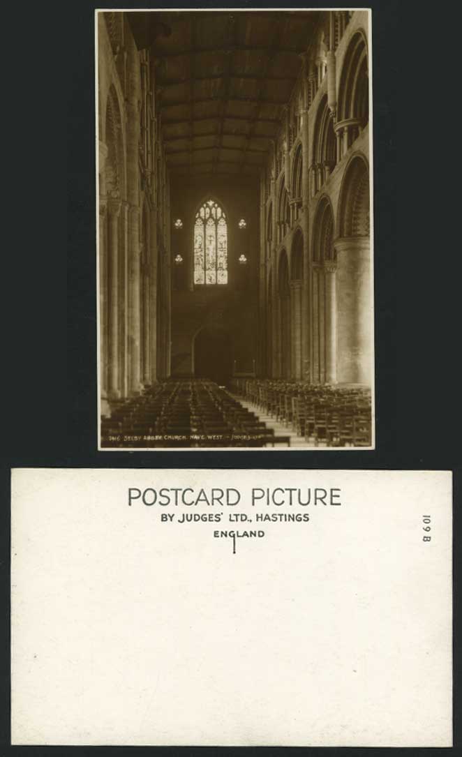 Yorkshire Old RP Postcard SELBY ABBEY CHURCH, NAVE WEST