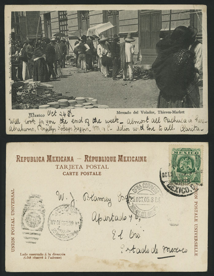 Guanajuato 1905 Postcard Mercado Volador Thieves Market