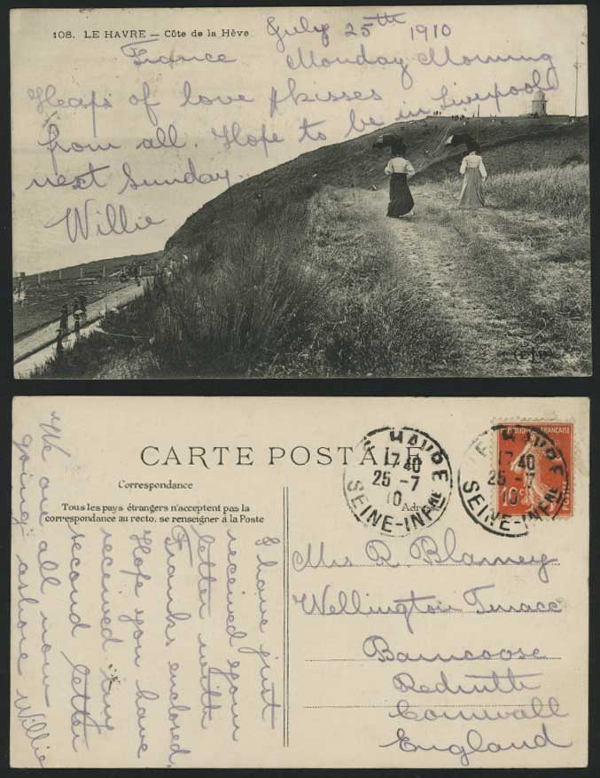 LE HAVRE 1910 Old Postcard Cote de la Heve & Lighthouse
