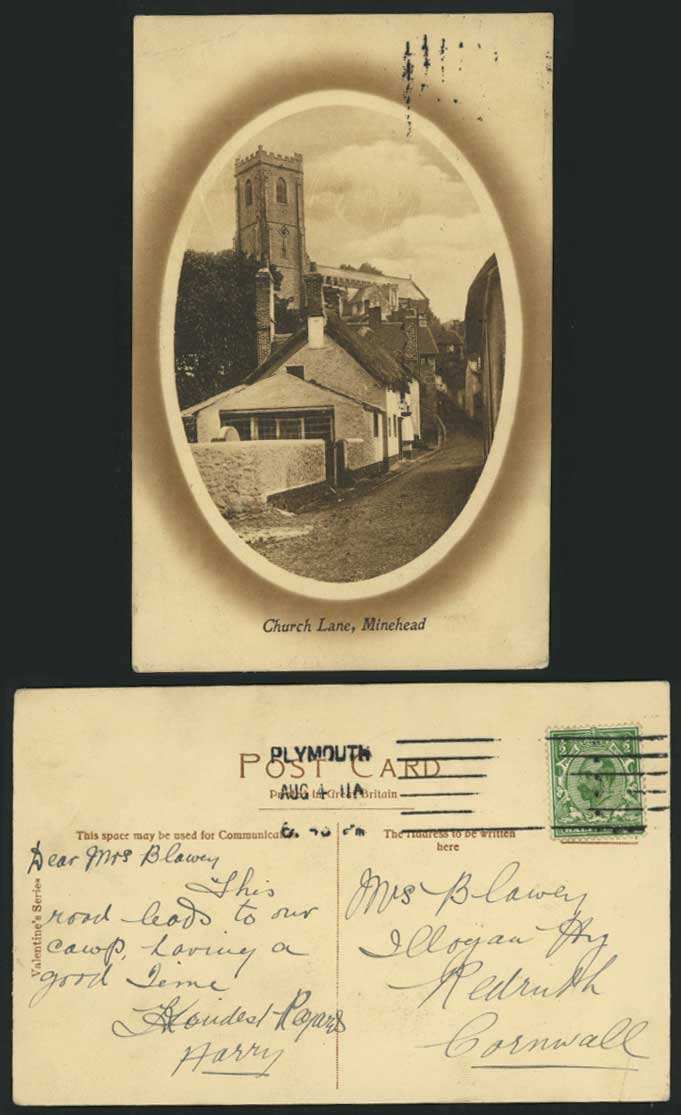Minehead - CHURCH LANE - Street Scene 1911 Old Postcard