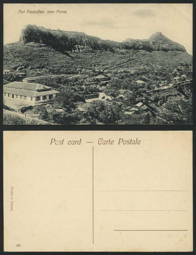 India Old Postcard FORT PURANDHAR near POONA - Panorama