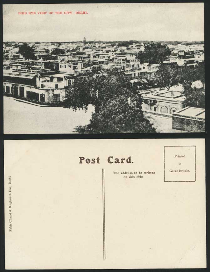 India Old Postcard Bird's Eye View of The City of Delhi