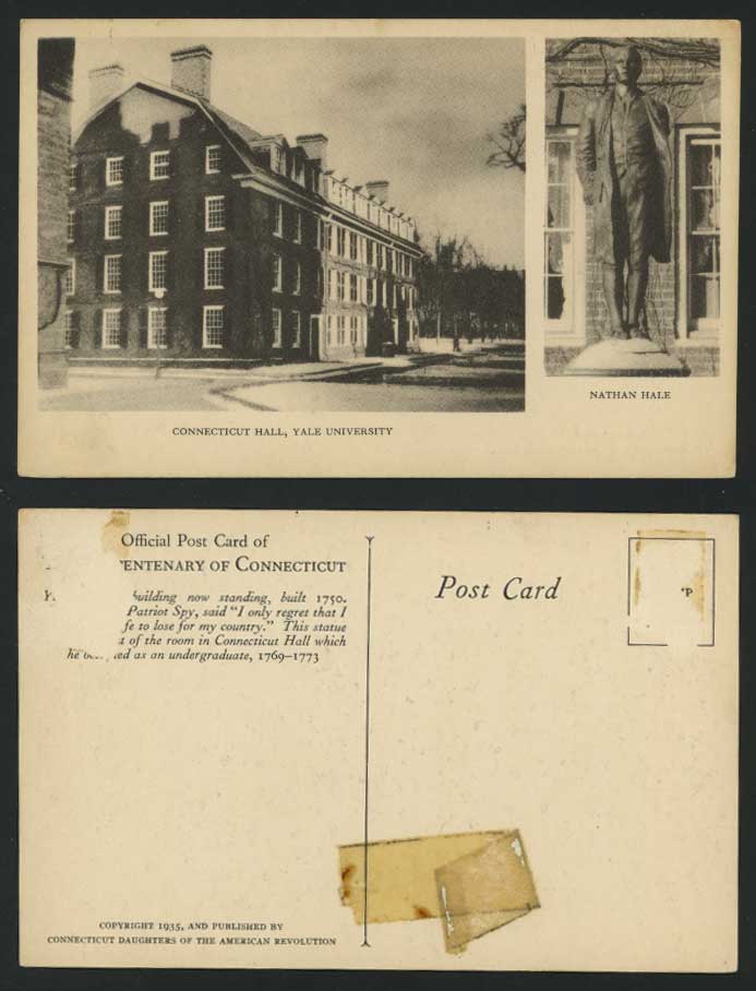 US Connecticut Hall N Hale Yale University Old Postcard