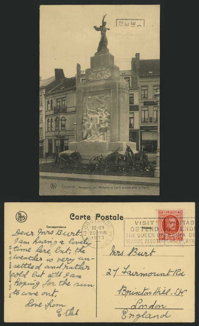 Ostende Old Postcard Monument Militaires, Civils Tombes