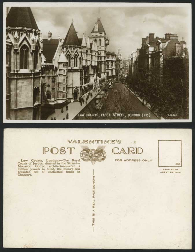 London Old Real Photo Postcard LAW COURTS, FLEET STREET Scene