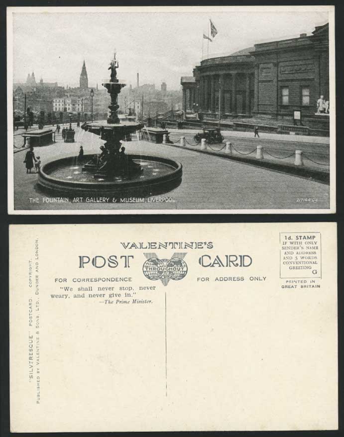 Liverpool Fountain Art Gallery Museum Flag Old Postcard