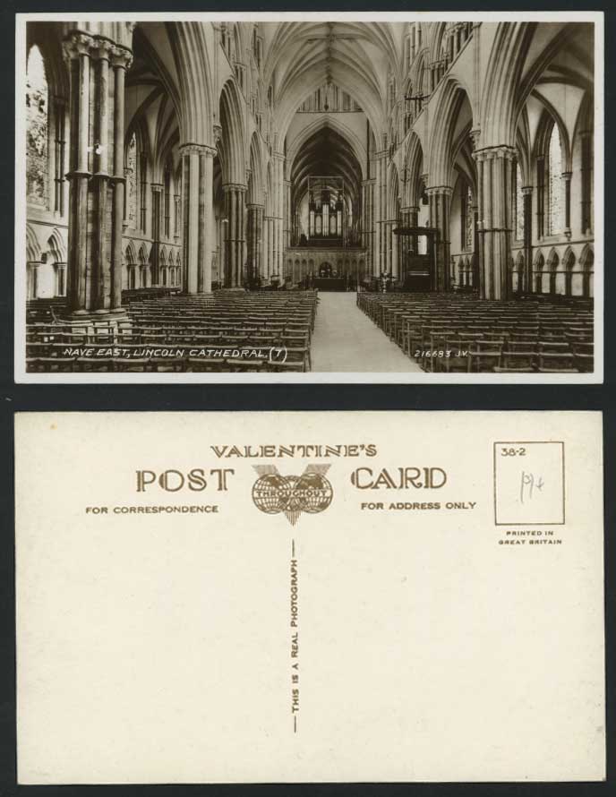 Lincoln Cathedral Nave East PIPE ORGANS Old RP Postcard