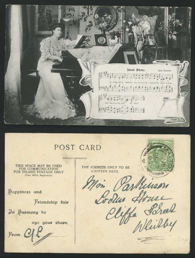 John Reading - Adeste Fideles & Piano 1905 Old Postcard