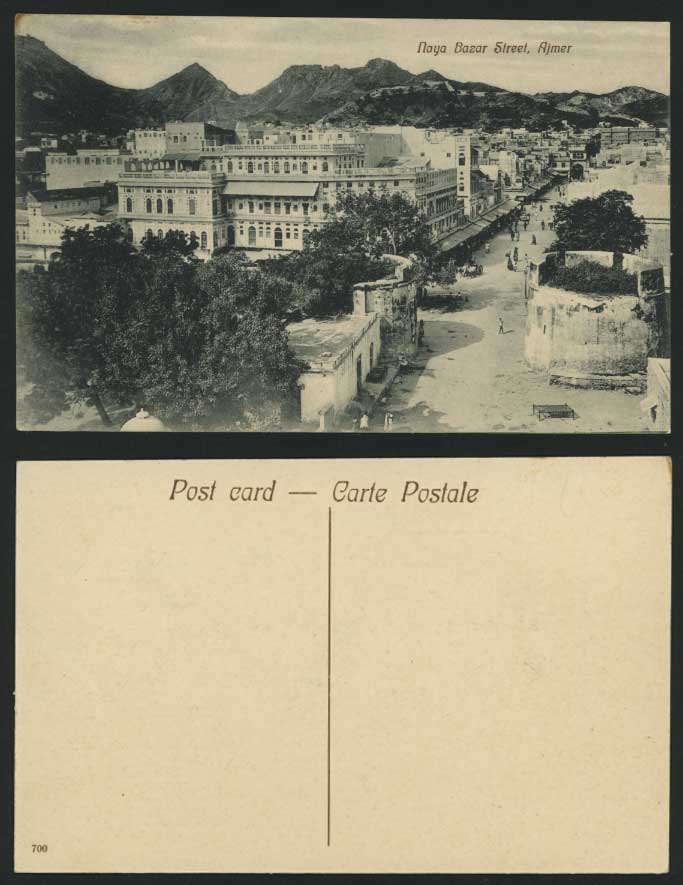 India Old Postcard Naya Bazar Street Scene Hills AJMERE