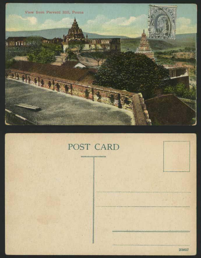 India Old Colour Postcard View from Parvatti Hill Poona