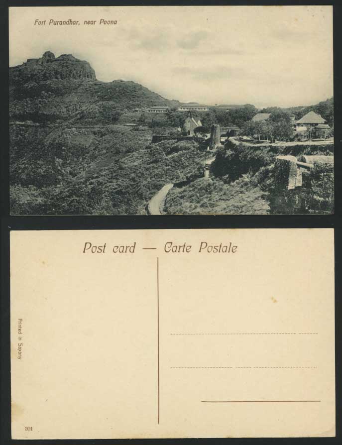 India Old Postcard FORT PURANDHAR nr POONA General View
