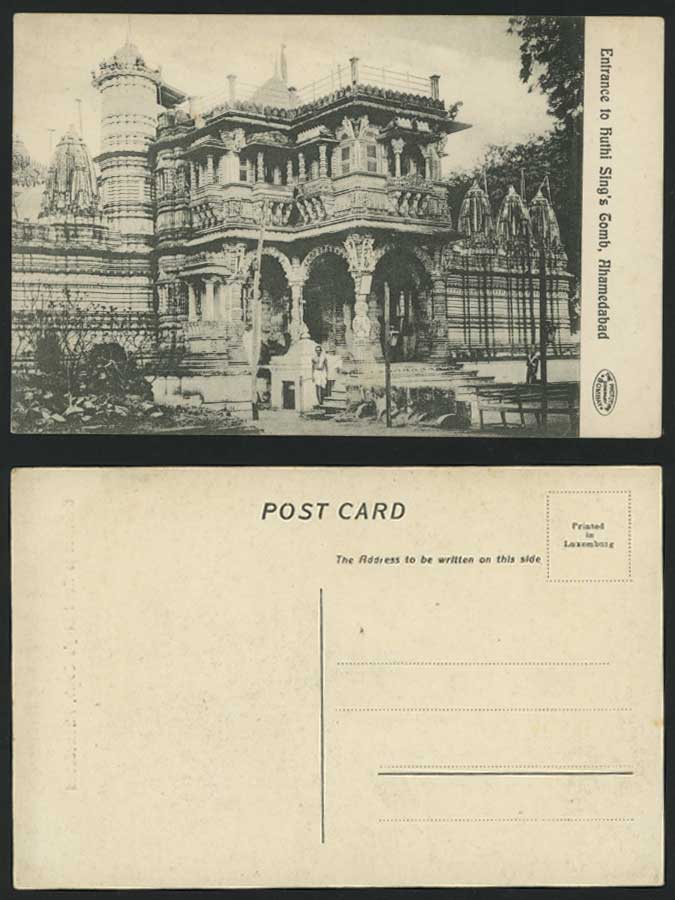 India Old Postcard Huthi Sings Tomb Entrance Ahamedabad