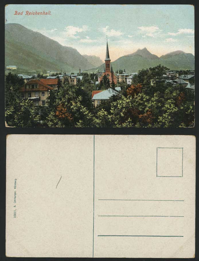 Germany Old Postcard BAD REICHENHALL Church & Mountain