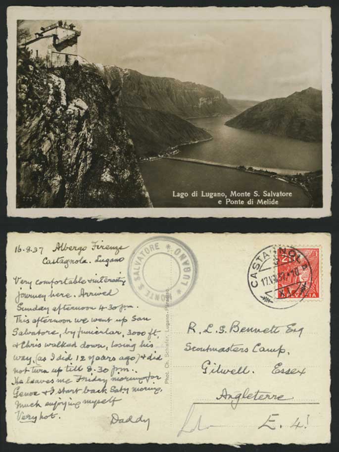 Lugano S Salvatore Ponte di Melide Bridge 1937 Postcard