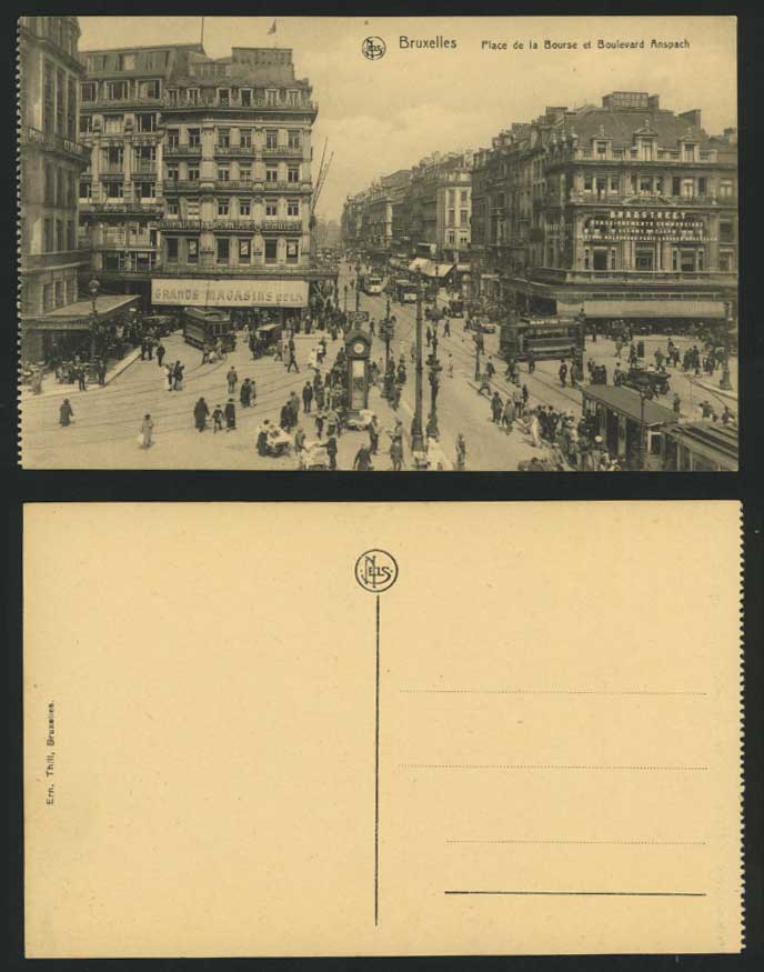 Belgium Bruxelles Old Postcard La Bourse Boulevard Anspach TRAM