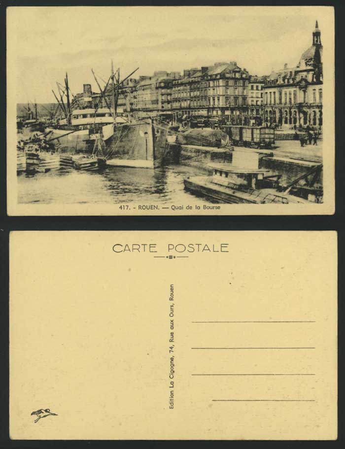 France Old French Postcard ROUEN Quay Quai de la Bourse & Steamer Steam Ship